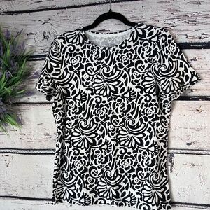 Talbots black and white floral top